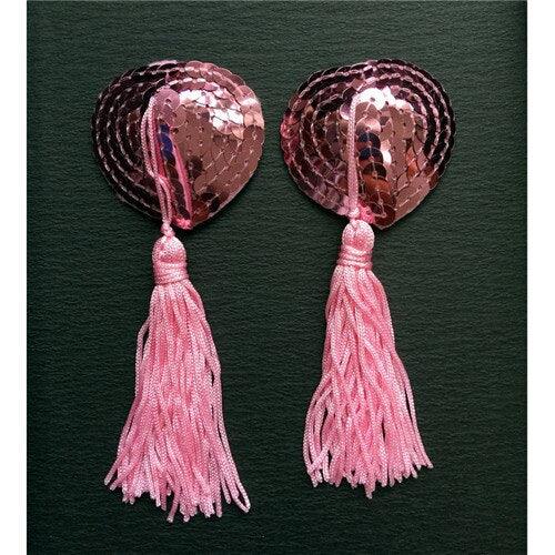 Cache-tétons cœur rose et noir à pompons Rosa
