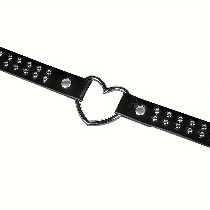 Collier femme cuir synthétique avec grand coeur et rivets Punk - GUAPPAA