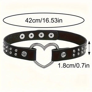 Collier femme cuir synthétique avec grand coeur et rivets Punk - GUAPPAA