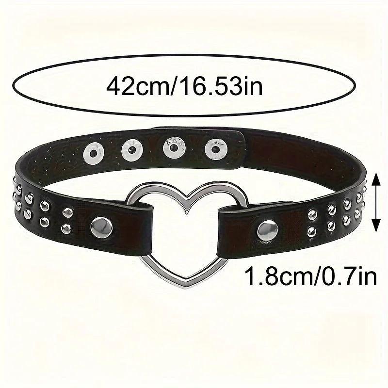 Collier femme cuir synthétique avec grand coeur et rivets Punk - GUAPPAA