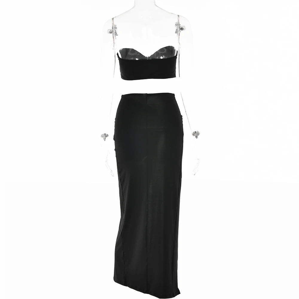 Tenue d'été deux pièces top et jupe longue fendue Iosa - GUAPPAA