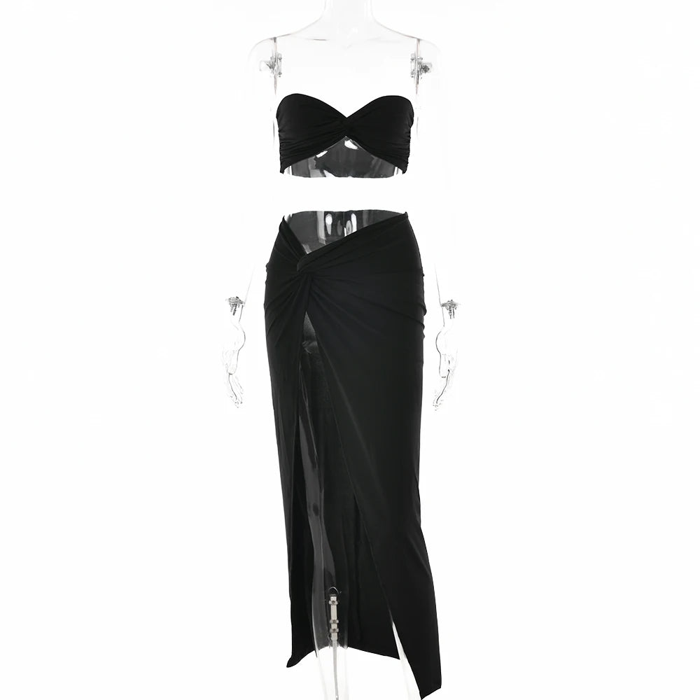 Tenue d'été deux pièces top et jupe longue fendue Iosa - GUAPPAA