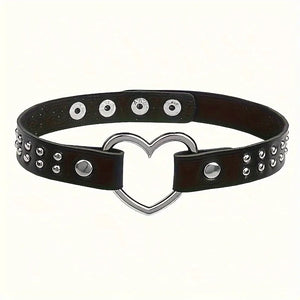 Collier femme cuir synthétique avec grand coeur et rivets Punk - GUAPPAA