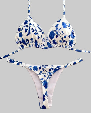 Bikini string ficelle push-up triangle sexy L'île de la Tentation fleur bleue