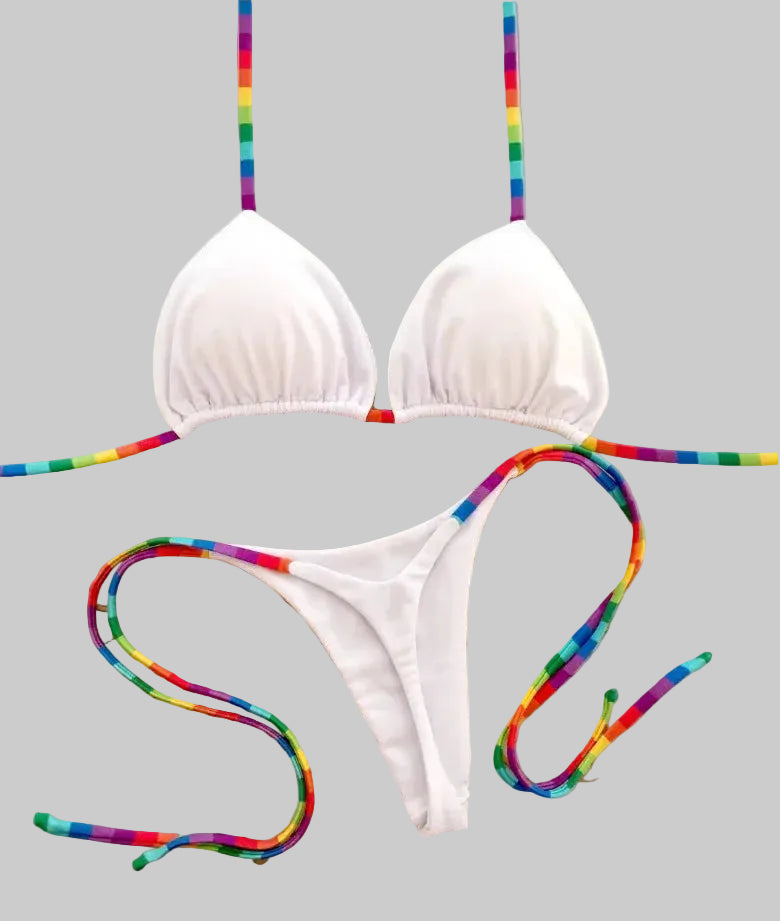 Bikini string ficelle push-up triangle sexy L'île de la Tentation blanc ficelles