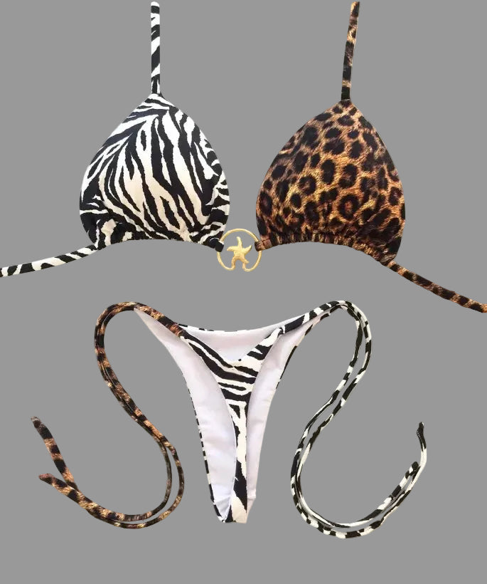 Bikini string ficelle push-up triangle sexy L'île de la Tentation zèbre léopard