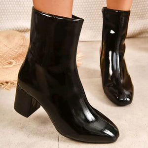 Bottines à talons femme vernies zippées à talon large bout rond pointu St-Eléonore - GUAPPAA
