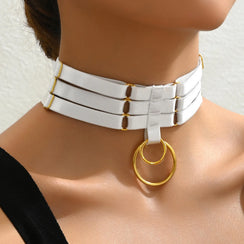 Collier trois rangées avec anneaux dorés réglable Hardbeat