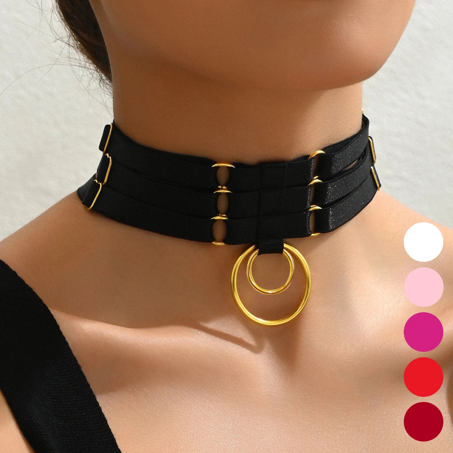 Collier trois rangées avec anneaux dorés réglable Hardbeat