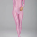 Combinaison brillante satinée pour femmes col montant, manches longues Selada rose