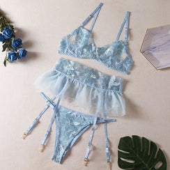 Ensemble Lingerie transparent fleuri jupette 3 Pièces L'Emprise