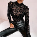 Body transparent maille noire zébrée col montant Mystère