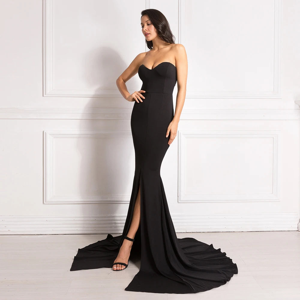 Robe longue fendue à traîne sans bretelles Illusion - GUAPPAA