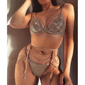 Ensemble sexy de lingerie trois pièces avec porte-jarretelles à strass Satisfaction - GUAPPAA