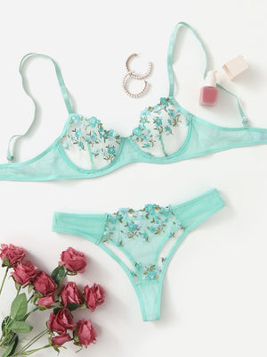 Ensemble soutien-gorge et string fleuris transparents Lila - GUAPPAA