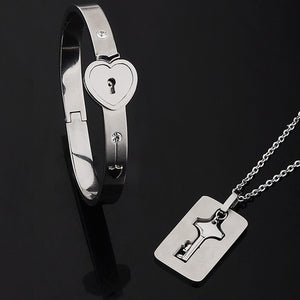 Bracelet menotte avec collier et pendentif clef bijou de couple 2 pièces Union - GUAPPAA