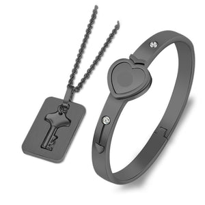 Bracelet menotte avec collier et pendentif clef bijou de couple 2 pièces Union - GUAPPAA