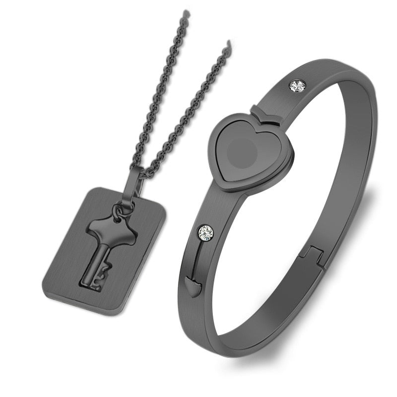 Bracelet menotte avec collier et pendentif clef bijou de couple 2 pièces Union - GUAPPAA