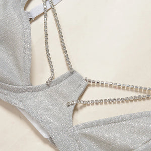 Ensemble sexy de lingerie trois pièces avec porte-jarretelles à strass Satisfaction - GUAPPAA