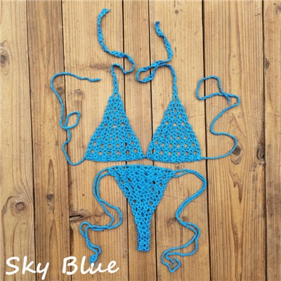 Maillot de bain bohème 2 pièces string ficelle crochet tricoté Phi-Phi - GUAPPAA