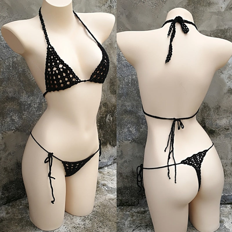 Maillot de bain bohème 2 pièces string ficelle crochet tricoté Phi-Phi - GUAPPAA