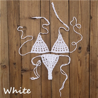 Maillot de bain bohème 2 pièces string ficelle crochet tricoté Phi-Phi - GUAPPAA