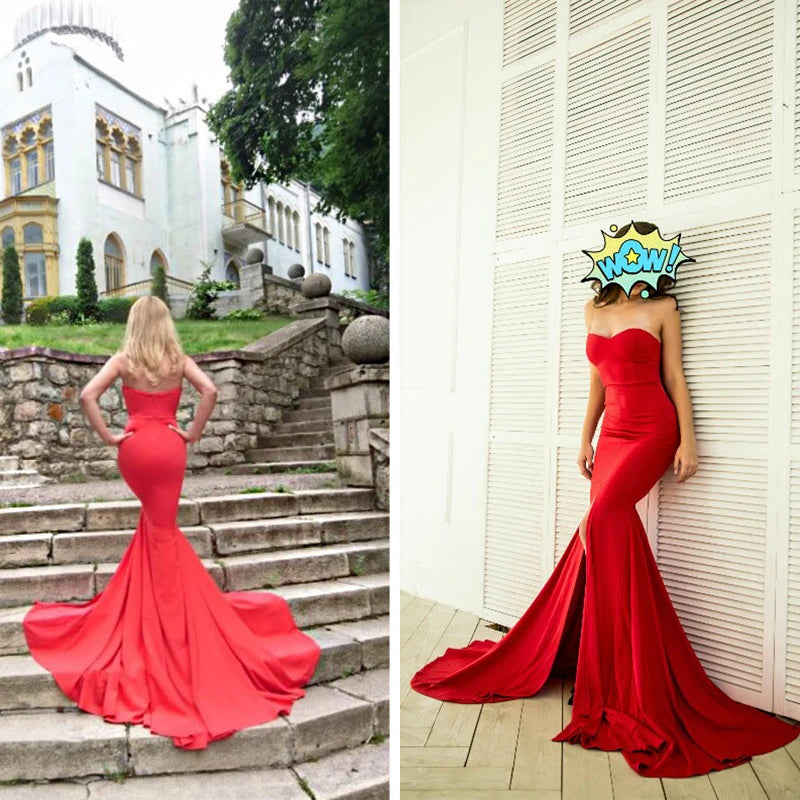 Robe longue fendue à traîne sans bretelles Illusion - GUAPPAA