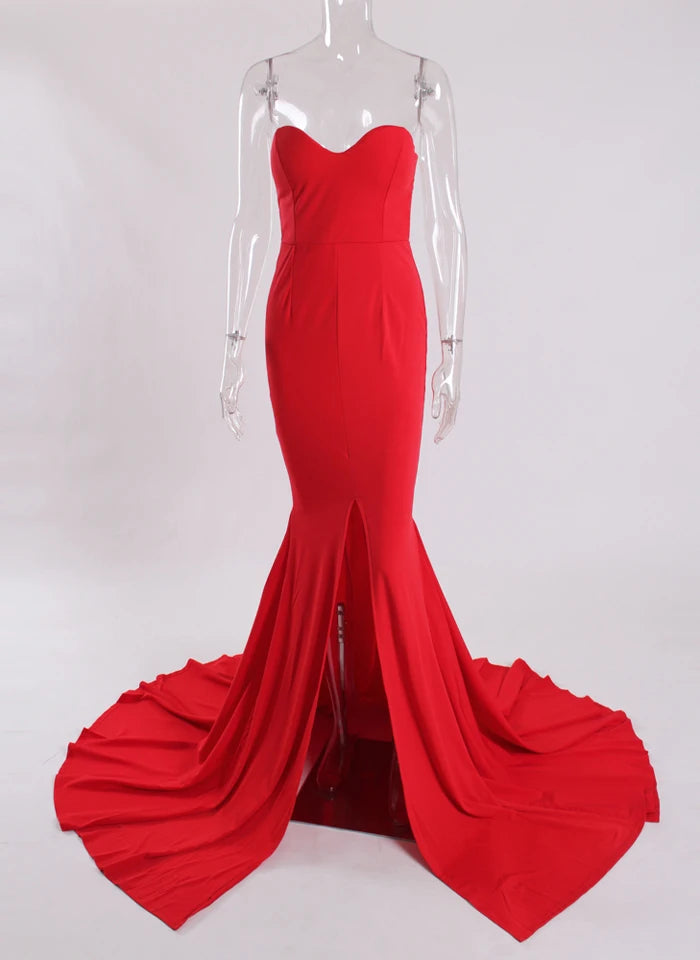 Robe longue fendue à traîne sans bretelles Illusion - GUAPPAA