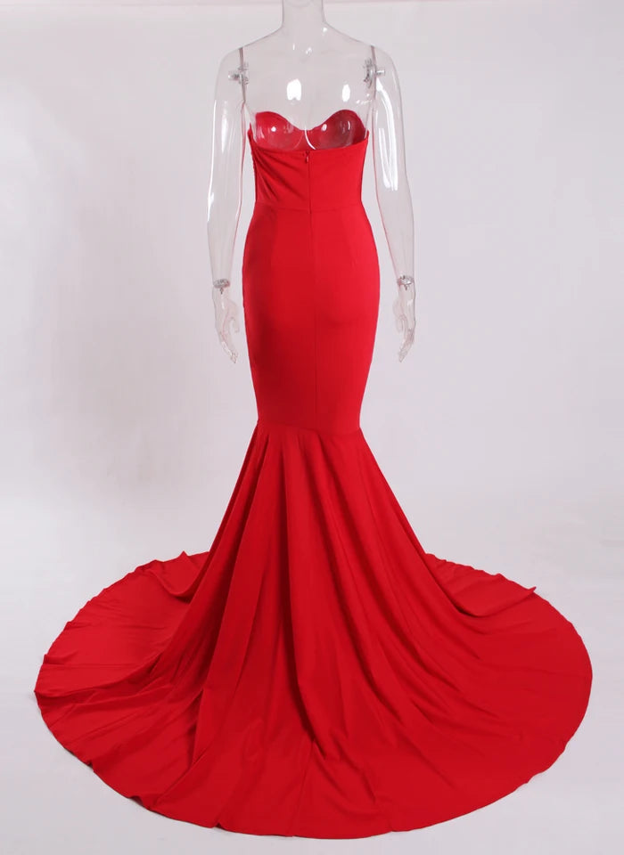 Robe longue fendue à traîne sans bretelles Illusion - GUAPPAA