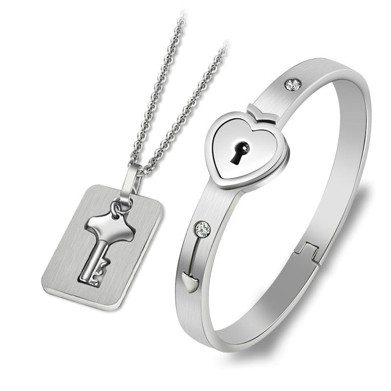 Bracelet menotte avec collier et pendentif clef bijou de couple 2 pièces Union - GUAPPAA