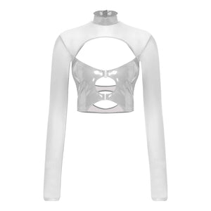 Haut court à manches longues transparentes rave soirée tek bustier caraco noir Hammer - GUAPPAA
