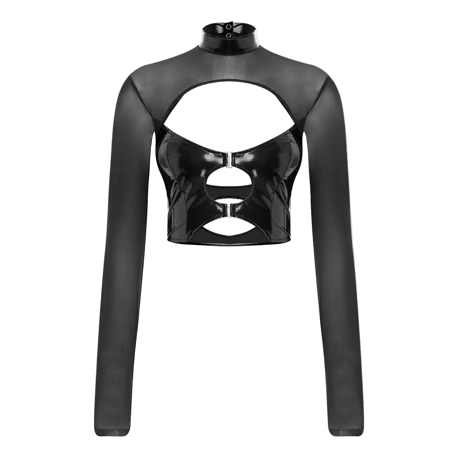 Haut court à manches longues transparentes rave soirée tek bustier caraco noir Hammer - GUAPPAA