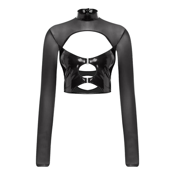 Haut court à manches longues transparentes rave soirée tek bustier caraco noir Hammer