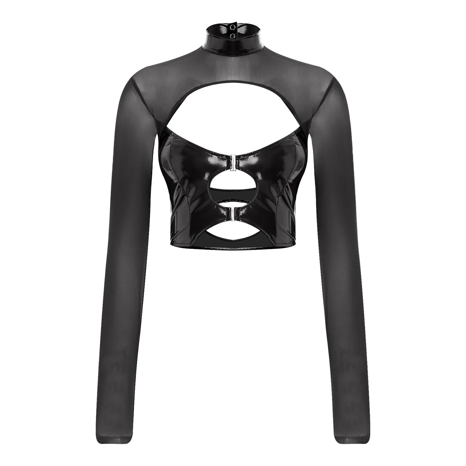 Haut court à manches longues transparentes rave soirée tek bustier caraco noir Hammer - GUAPPAA
