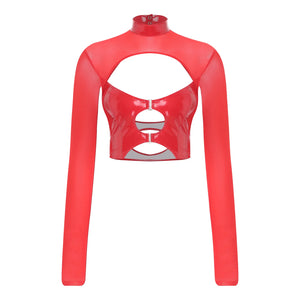 Haut court à manches longues transparentes rave soirée tek bustier caraco noir Hammer - GUAPPAA