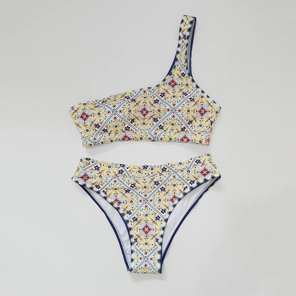 Maillot de bain une bretelle deux pièces push-up taille haute Marrakech - GUAPPAA
