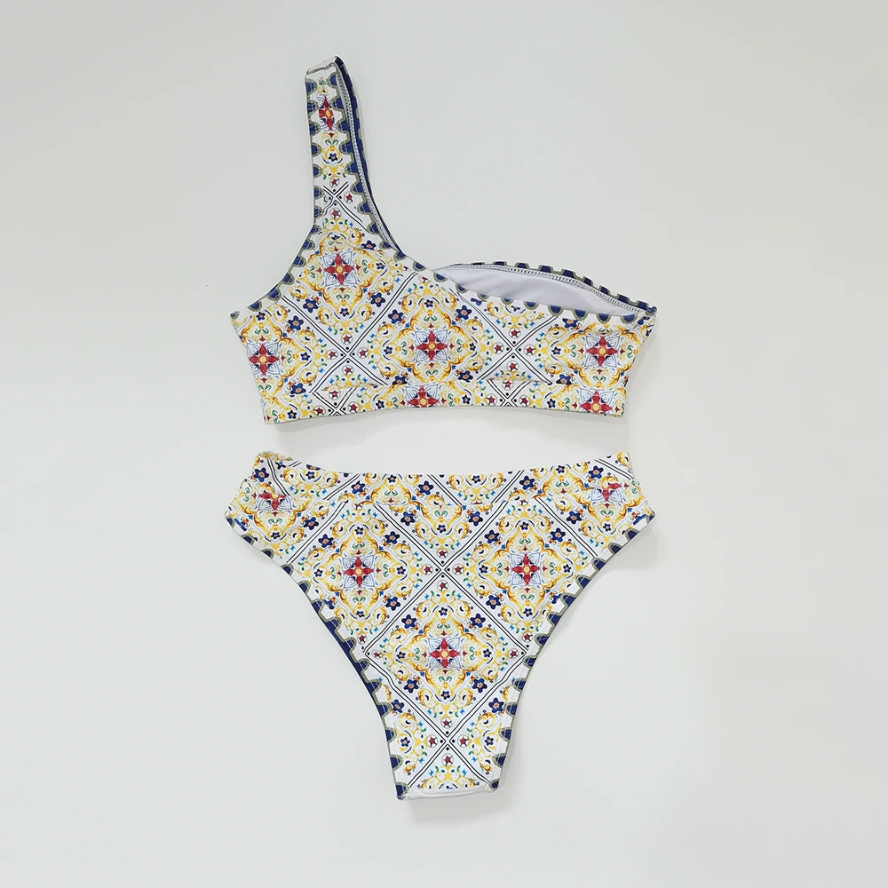 Maillot de bain une bretelle deux pièces push-up taille haute Marrakech - GUAPPAA