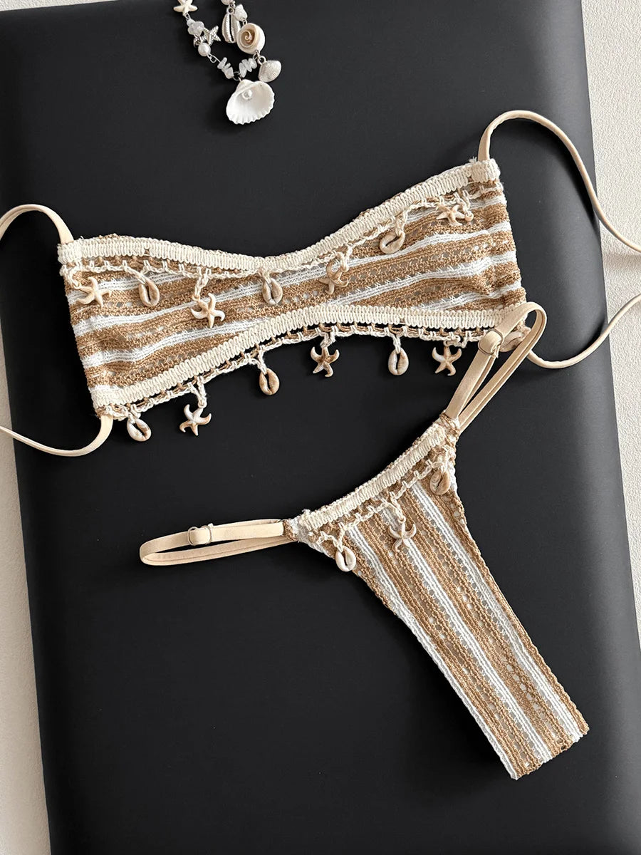 Ibiza - micro bikini string rayé push-up femme