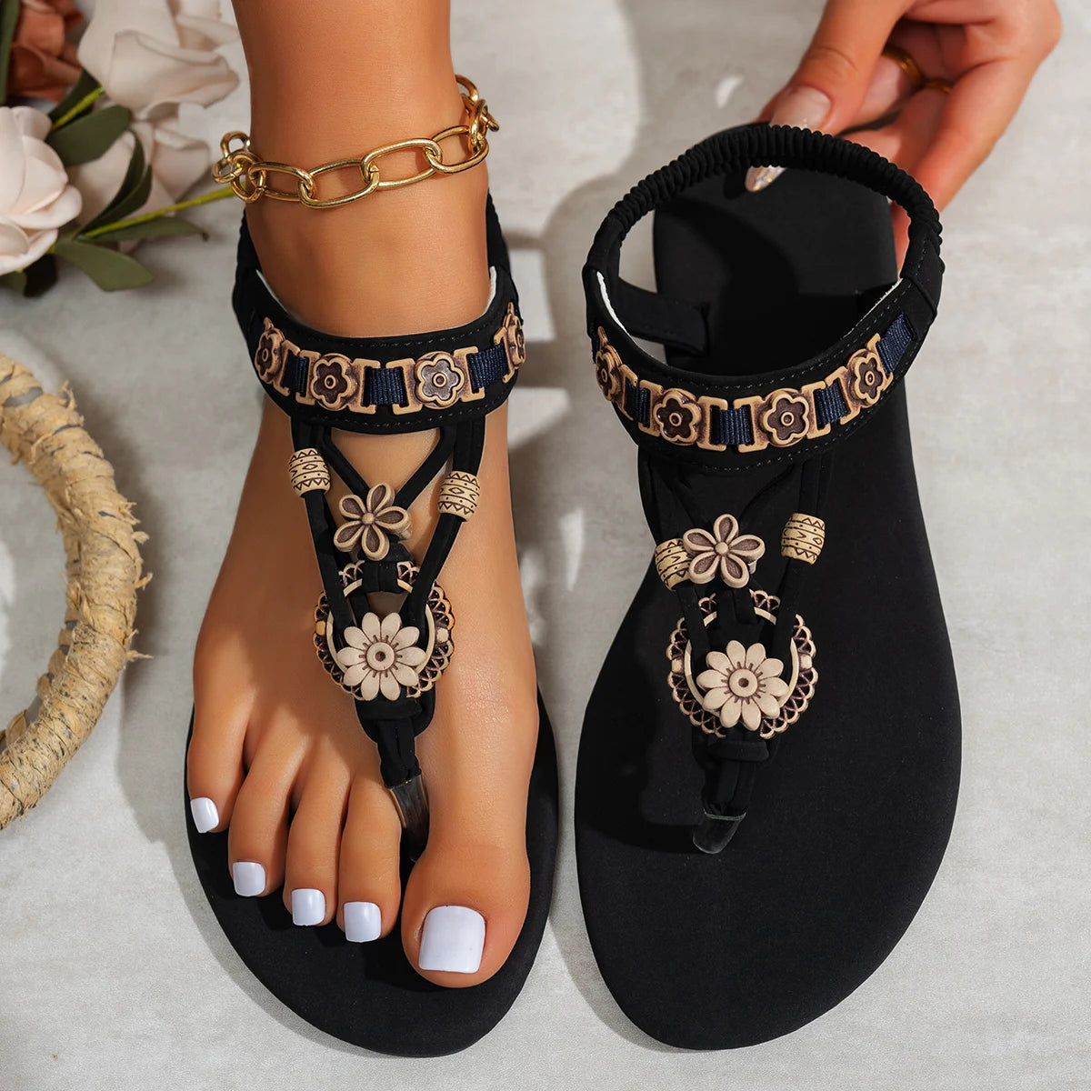 La Boheme Doree - Sandales Plates Elastiques Boheme Plage