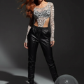La Sauvage - Body String Maille Transparente Motif Leopard