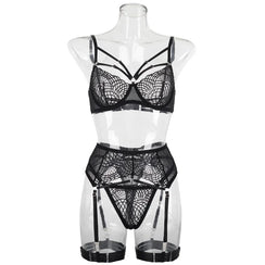 Lingerie sexy noire soutien-gorge string porte-jarretelles et jarretières Amour - GUAPPAA