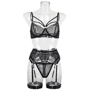 Lingerie sexy noire soutien-gorge string porte-jarretelles et jarretières Amour - GUAPPAA