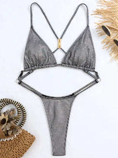 Monokini string cuir PU dos nu bretelles croisées Nerja