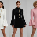 Robe tailleur cintrée unie col montant manches évasées Le Tempérament - GUAPPAA