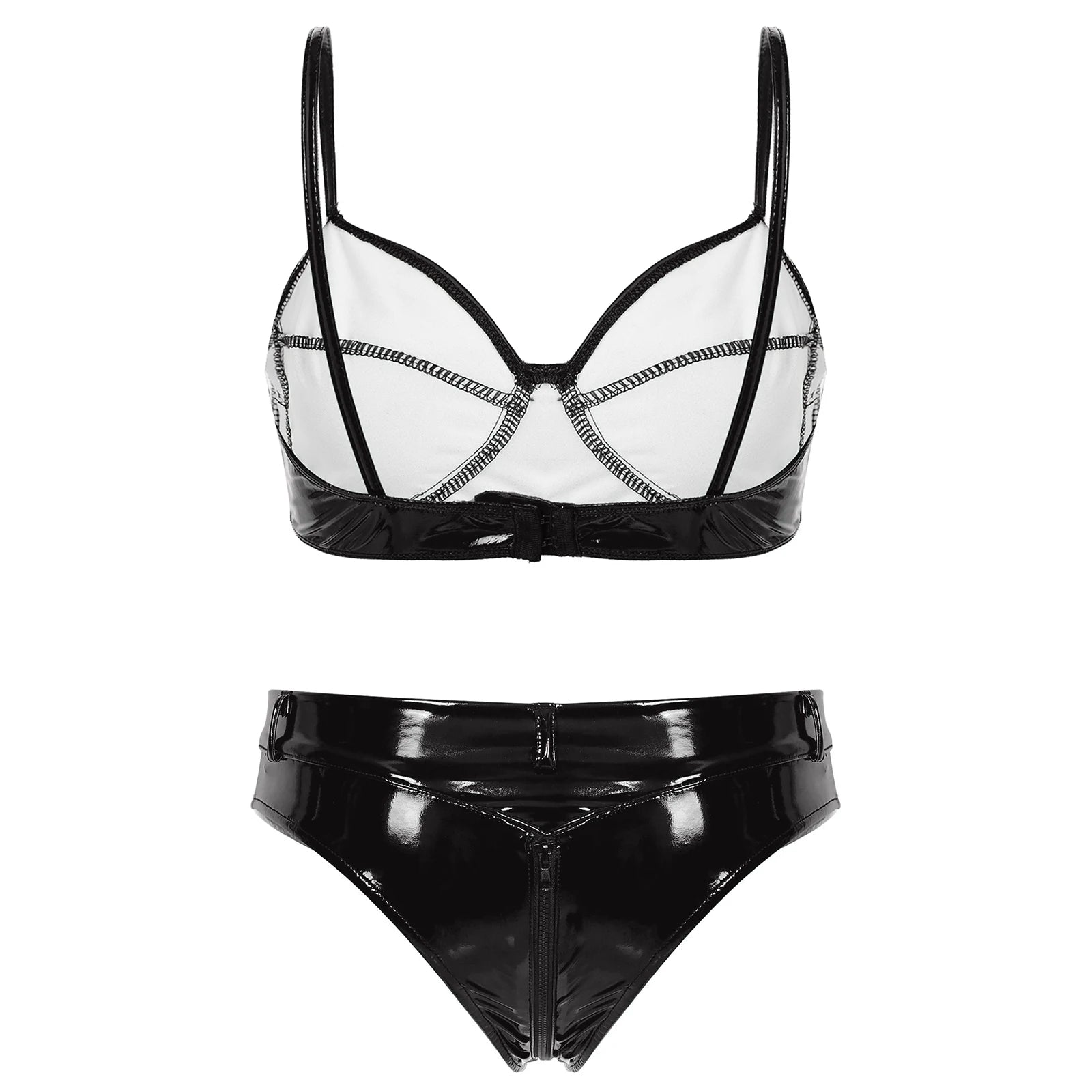 Lingerie latex simili deux pièces string taille haute et soutien-gorge Libertina - GUAPPAA