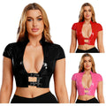 La Féline – Haut court vinyle brillant femme clubwear