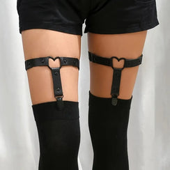 Adjustable Heart Leg Garter With Anti-Slip Clips,Elastic Y2K Gothic Thigh Garter For Ladies Black - GUAPPAA