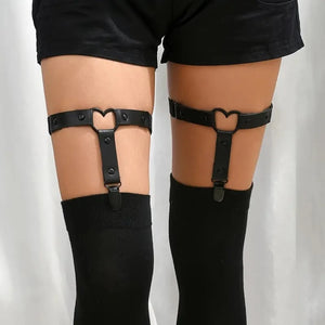 Adjustable Heart Leg Garter With Anti-Slip Clips,Elastic Y2K Gothic Thigh Garter For Ladies Black - GUAPPAA
