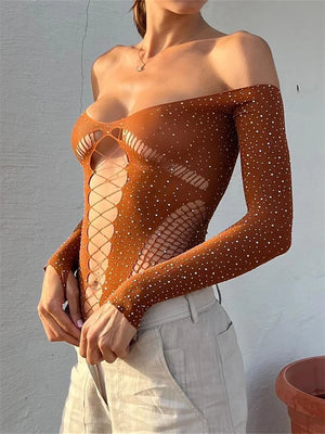 Détail de la maille ajourée du body femme La Trame Sauvage en coloris noir