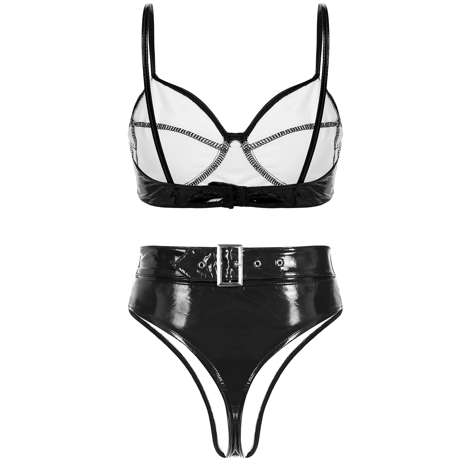 Lingerie latex simili deux pièces string taille haute et soutien-gorge Libertina - GUAPPAA